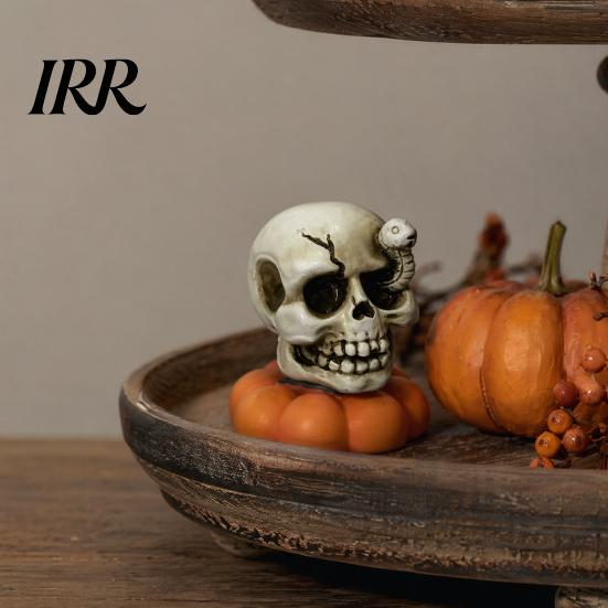 Spooky Tabletop Accents Halloween Figurine, Small Resin Rotating Ghost Skull Pumpkin Gravestone Collectible Figures Statue, Ornament for Home