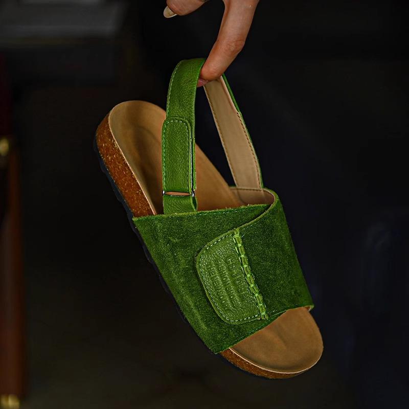 

Red soft leather platform beach cool slippers women wear open-toed sandals summer women s shoes 35