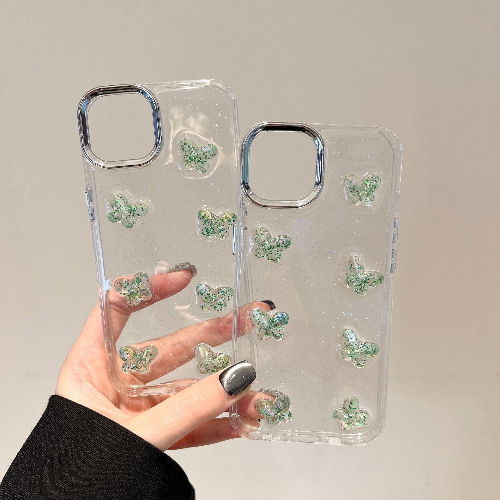 

Korean Style Green Resin Butterfly Phone Case for iPhone 14/17/15 Pro Max - Drop-proof iPhone 11 Pro Max
