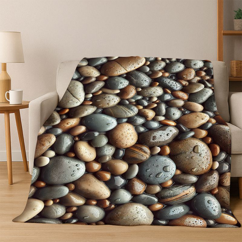 Cobblestone Stone Natural Scenery Flannel Blanket Soft Warm Throw Blanket for Bedroom Living Room Bed Travel Camping Picnic Gift