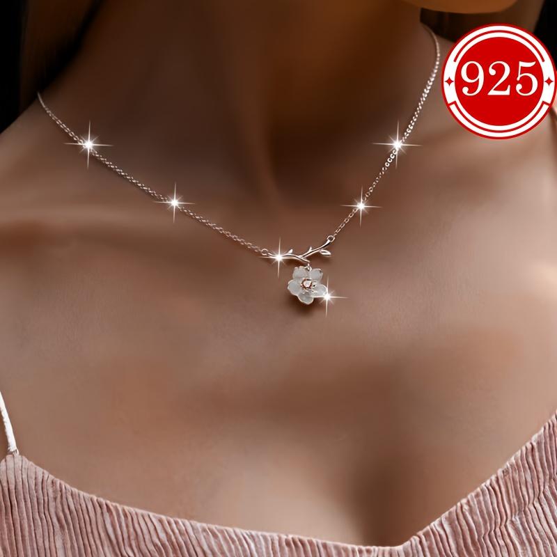 925 Silver Hypoallergenic Necklace 1 Piece Women's Cherry Blossom Necklace Exquisite High-end Clavicle Chain