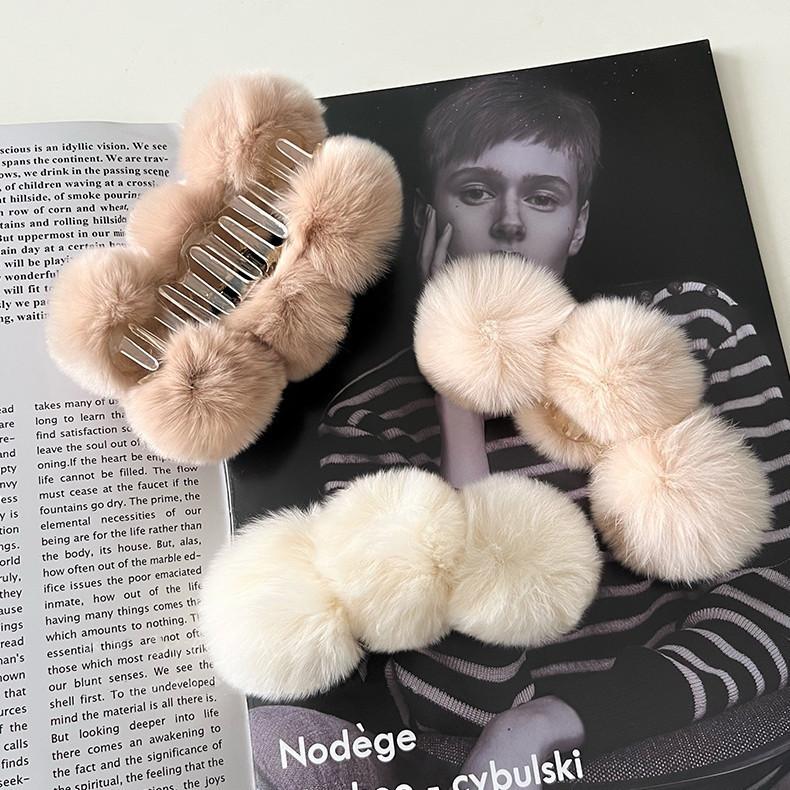 Japanese and Korean Rex Rabbit Hairball Hairpin Temperament Plush Grab Clip Autumn and Winter Extra Large Hair Volume Shark Clip
