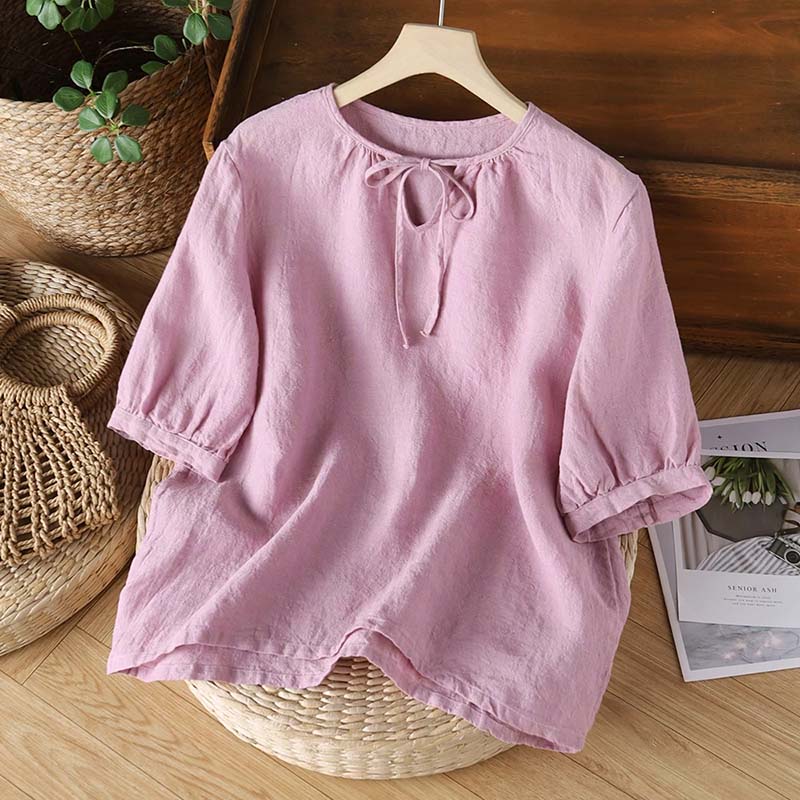T-shirt for Women Summer Large Size Cotton Solid Color Soft Loose Casual Pullover T-shirt Top