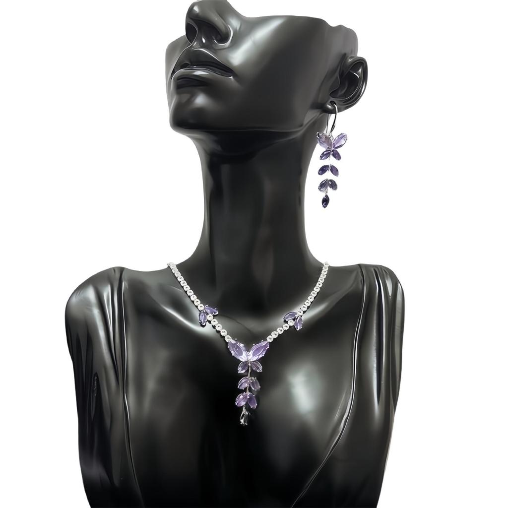 Elegant Zirconia Butterfly Tassel Necklace & Earring Set
