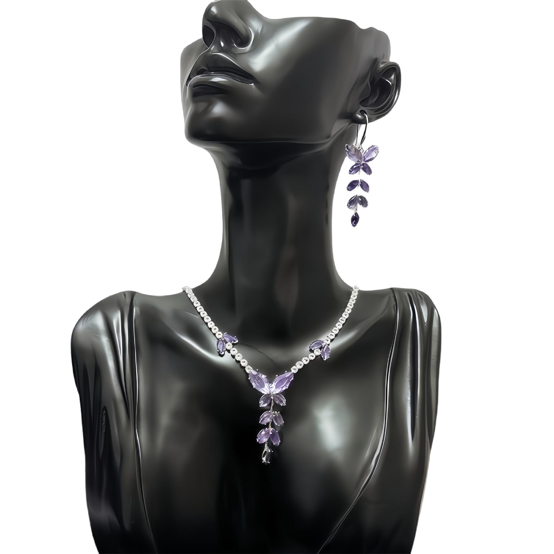 Elegant Zirconia Butterfly Tassel Necklace & Earring Set