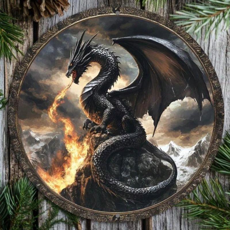 Metal Poster Wall Art Dragon Classic Retro 8x8 inch for Bar