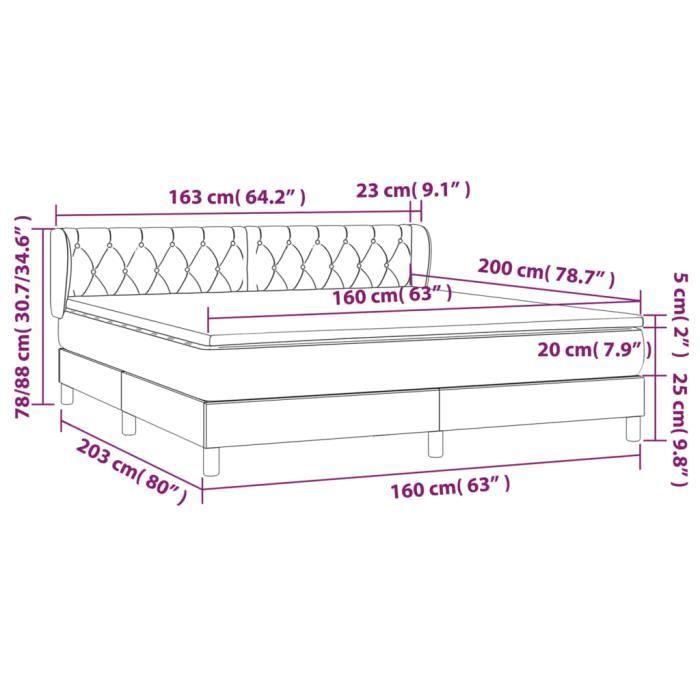 3126498 vidaXL Lit à sommier tapissier avec matelas Crème 160x200 cm Tissu