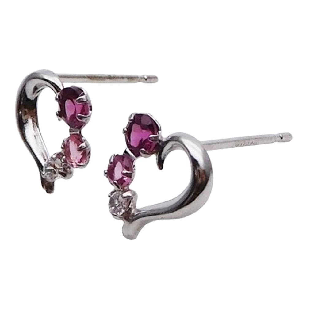 Heart Motif Rhodolite Garnet Gradation Earrings in 10K White Gold
