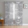 Kitchen Utensils Plaid Tulle Curtains For Living Room Chiffon Voile Sheer Window Curtain For Bedroom
