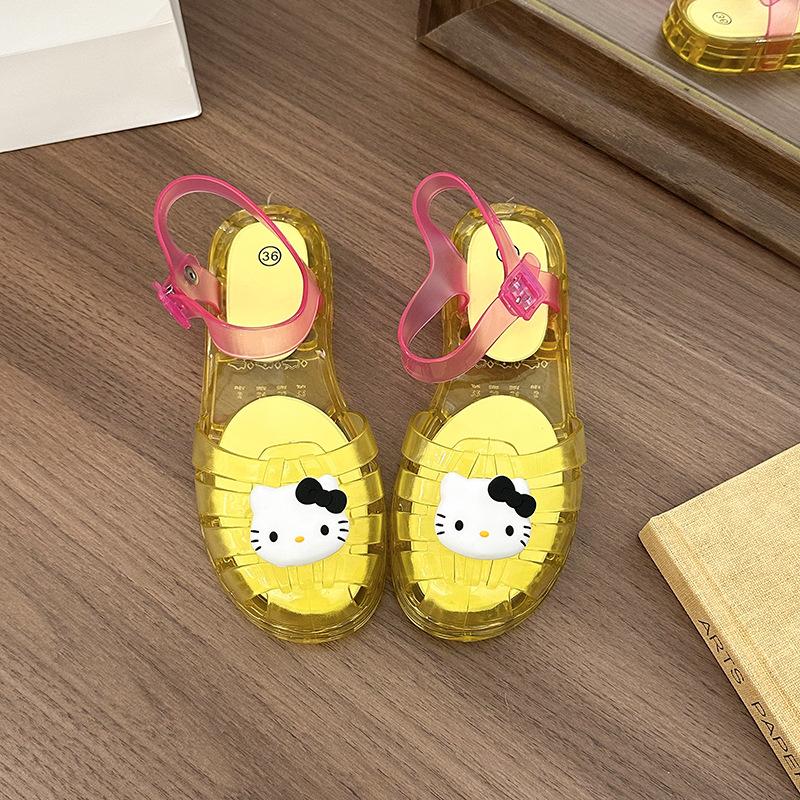 2025 summer new Hello Kitty transparent jelly with sandals thick sole heightening versatile bag head empty sandals