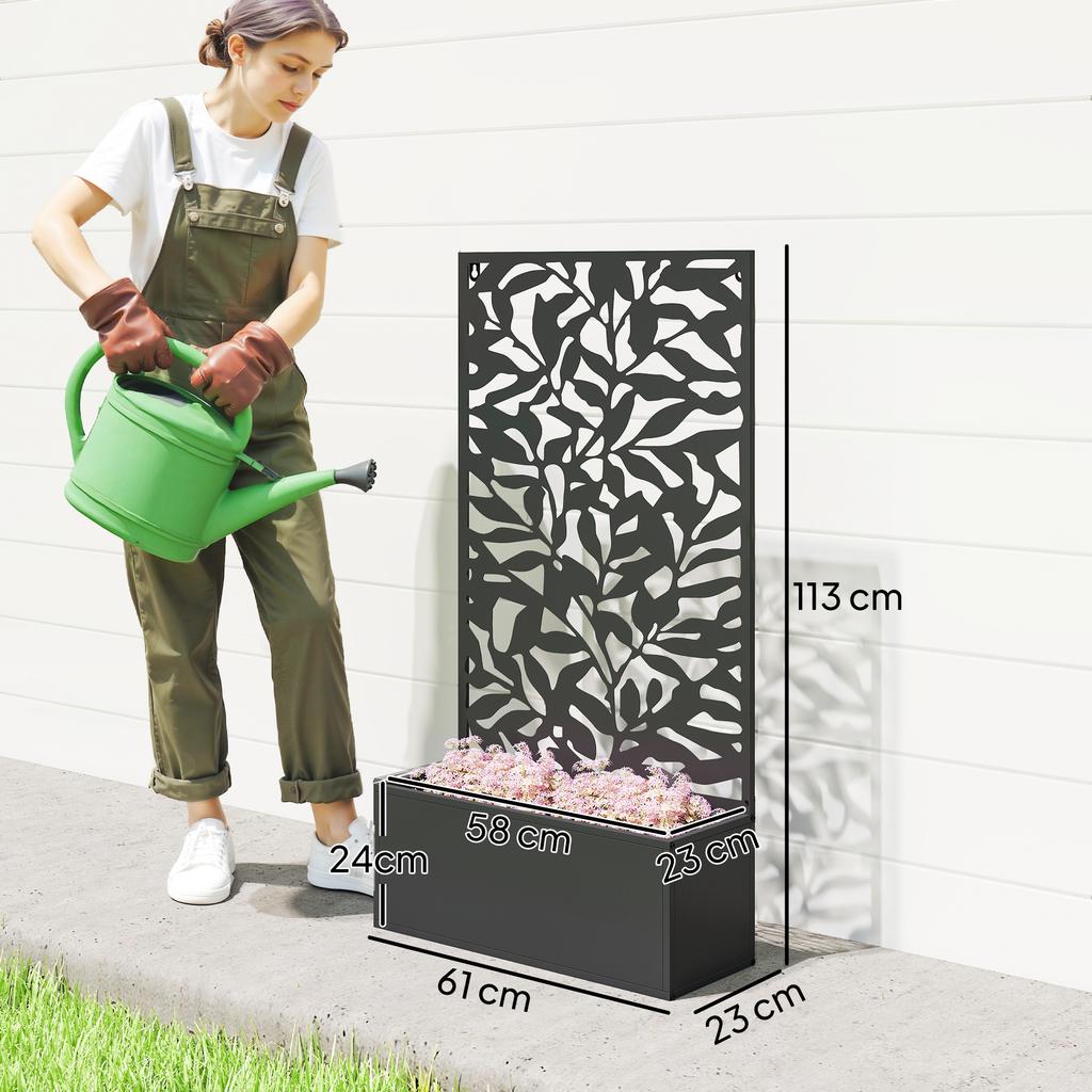 Metal Garden Bed with Trellis, Wall Mounted or Freestanding Raised Planter with Privacy Panel, Black