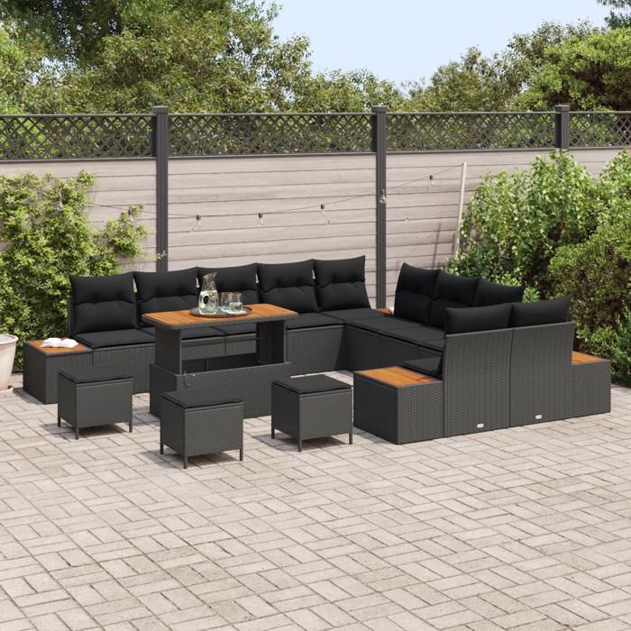 VidaXL 14-piece Garden Sofa Set Black Poly Rattan, Garden Lounge Set, Modern Rectangular Sofa, 3362979