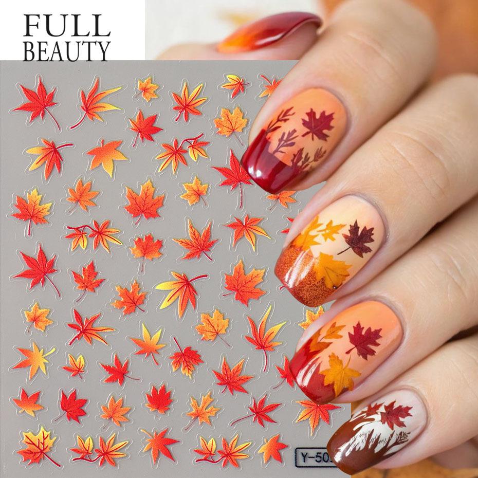 Nail Art Sticker Cartoon Autumn Thanksgiving Orange Red Gradient Maple Leaf Nail Sticker Decoration