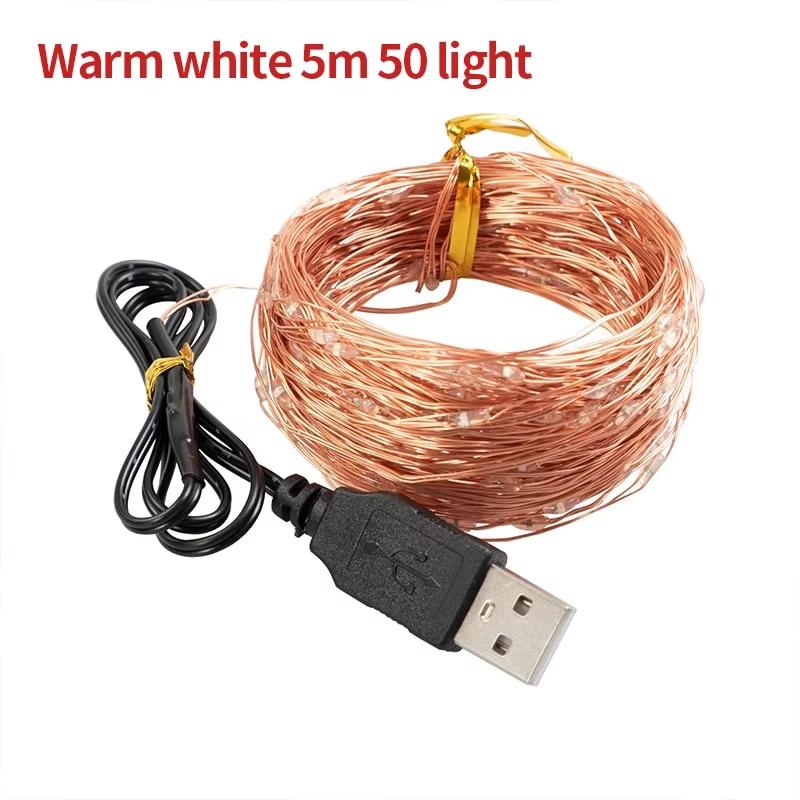 5 Meters USB String Lights Christmas Decoration Wedding Party LED Holiday Lights Outdoor Warm White USB Copper Wire Lights