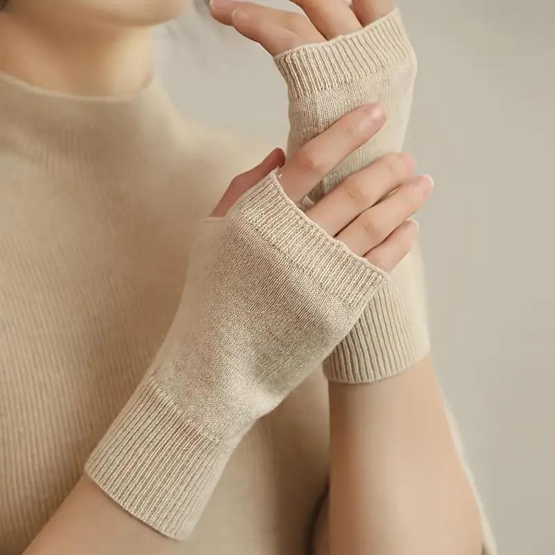Soft And Comfortable Cashmere Women'S Half Finger Gloves - Warm Knit Wristbands Warm And Stretchy For Casual Outings