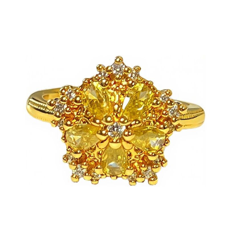 Elegant and fashionable stacking yellow diamonds, gold bright diamonds, personalized opening rings, women's light luxury niche design,