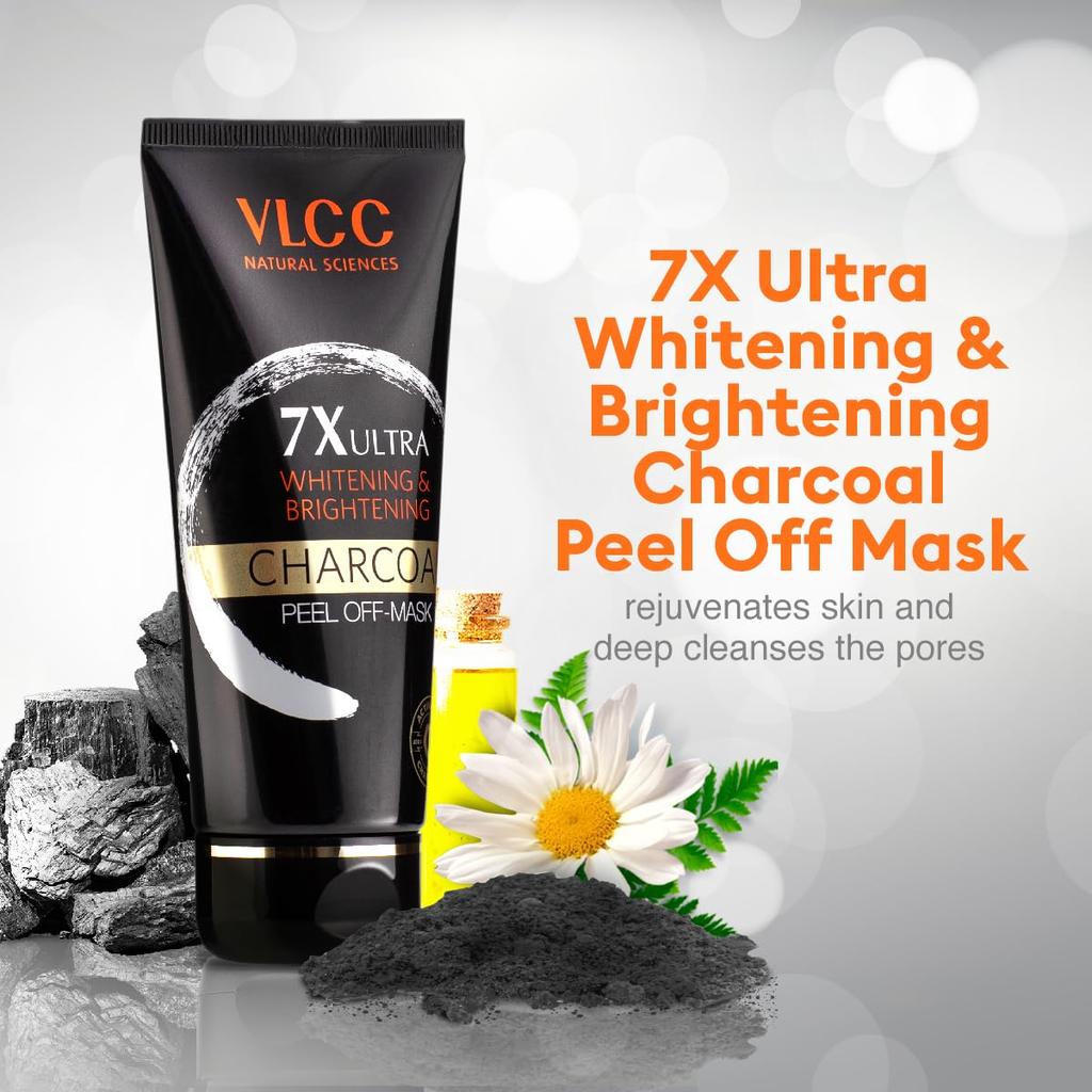 VLCC 7X Ultra Whitening Brightening Charcoal Peel Off Mask 100g Deep Cleanse Blackheads