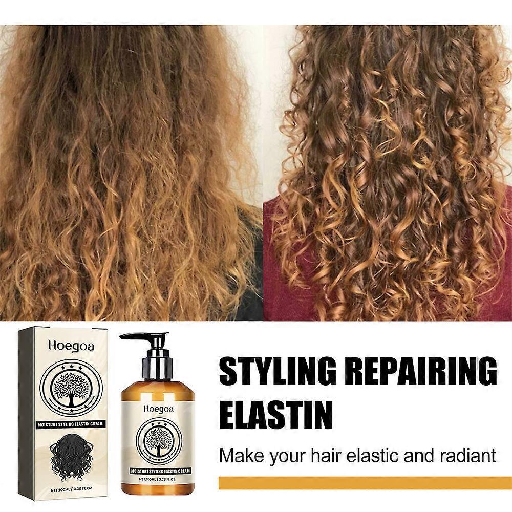 Crema de Peinado Hidratante Moisture Styling Elastin Acondicionador para Cabello Rizado Peinado de Larga Duración Volumen Hidratación Elasticidad, Moisture Styling Elast