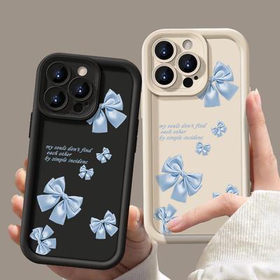 Μπλε Θήκη TPU Μαλακή με Μοτίβο Φιόγκο για iPhone 16 Pro Max 15 Pro 14 13 12 11 XR XS 8 7 Προστασία Φακού Ματ Αντικραδασμική Κάλυψη Τηλεφώνου