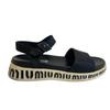 MIUMIU logo Satin With Strap Sports Sandals Sandals black Satin Women Used