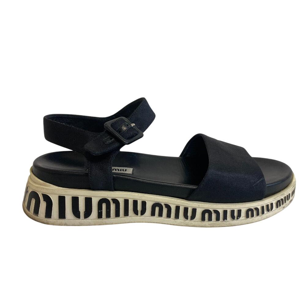 MIUMIU logo Satin With Strap Sports Sandals Sandals black Satin Women Used
