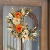Autumn Simulated Peony Dried Flower Wreath: Red-Brown Retro Door Ornament for Holiday Home Decoration