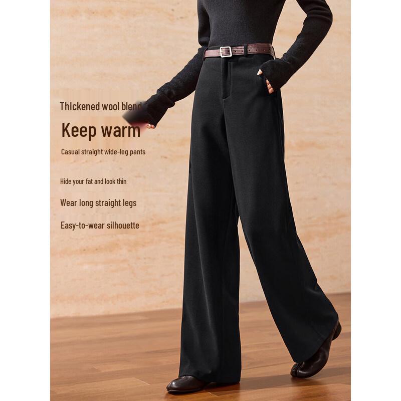 Mohan Yimei Women s Warm Straight-Leg Wool Blend Pants M
