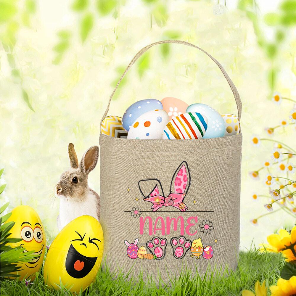 Easter Bunny Ear Cute Rabbit Bucket Custom Easter Bag with Name Girls Boys Bunny Basket Name Bags Gifts for Kids