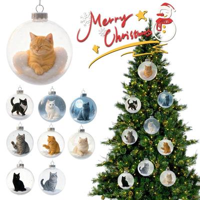 Glas Katze Weihnachten Transparente Acrylkugel Katzenmuster Kreativer Weihnachtsbaumschmuck Hängeanhänger Für Heimdekoration