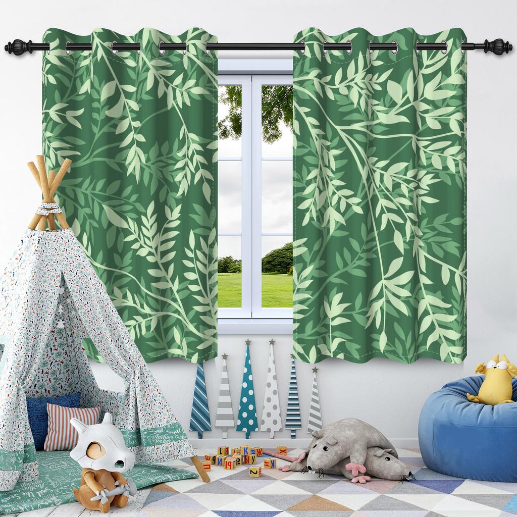 Green Plants Leaves Window Curtain Bedroom Living Room Blackout Curtain Morden Home Decoration Heat Insulation Noise Reduction