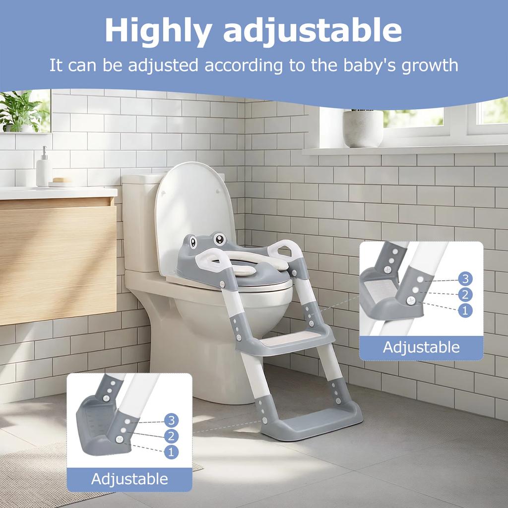 Foldable Children Toilet Step Stool Training Seat Adjustable Toilet Ladder Helper for Kids Bathroom Safe Potty Training Tool