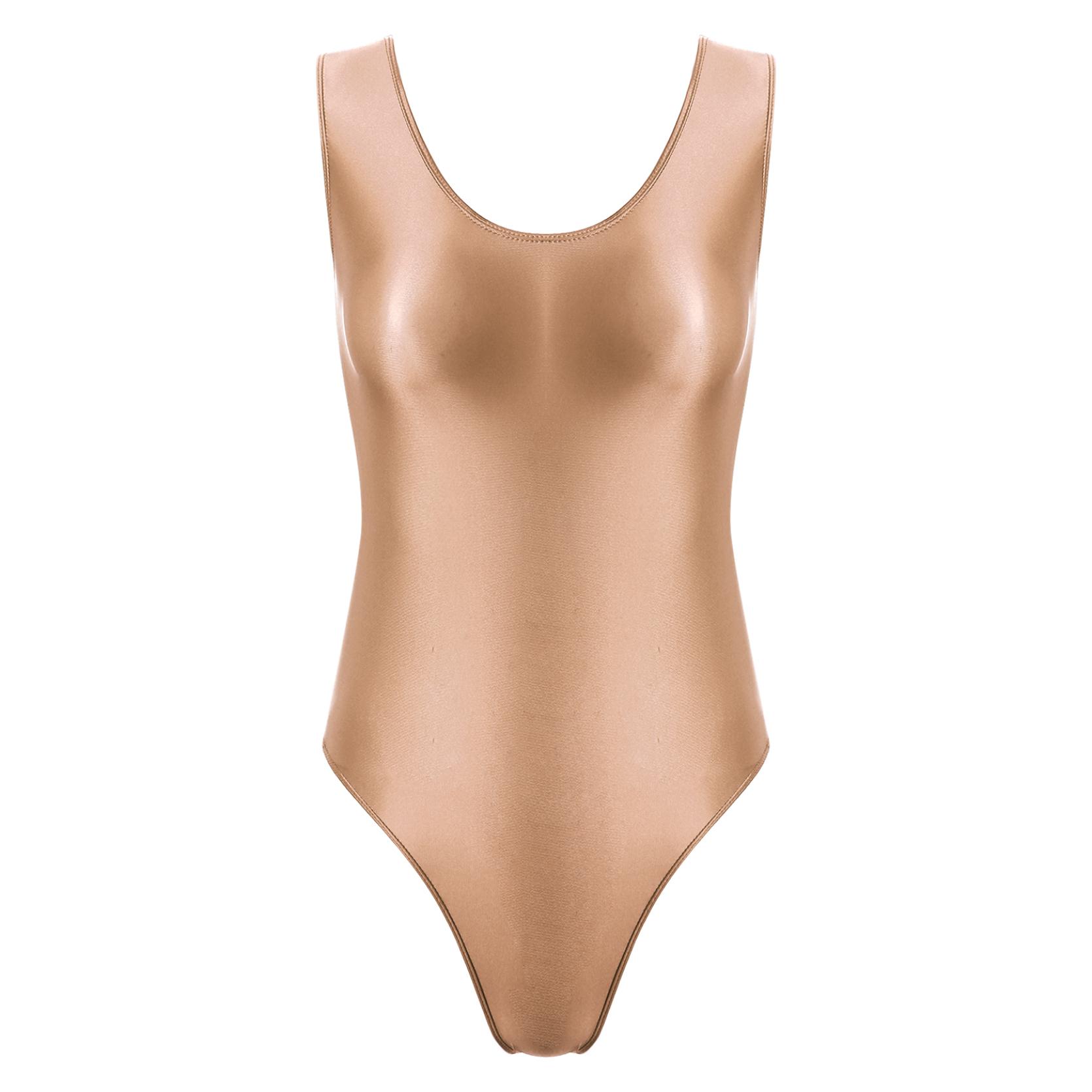 

Женский глянцевый боди с открытой спиной, купальник для вечеринки у бассейна, купальник с высоким вырезом без рукавов для спортивных тренировок, йоги XL кофейный