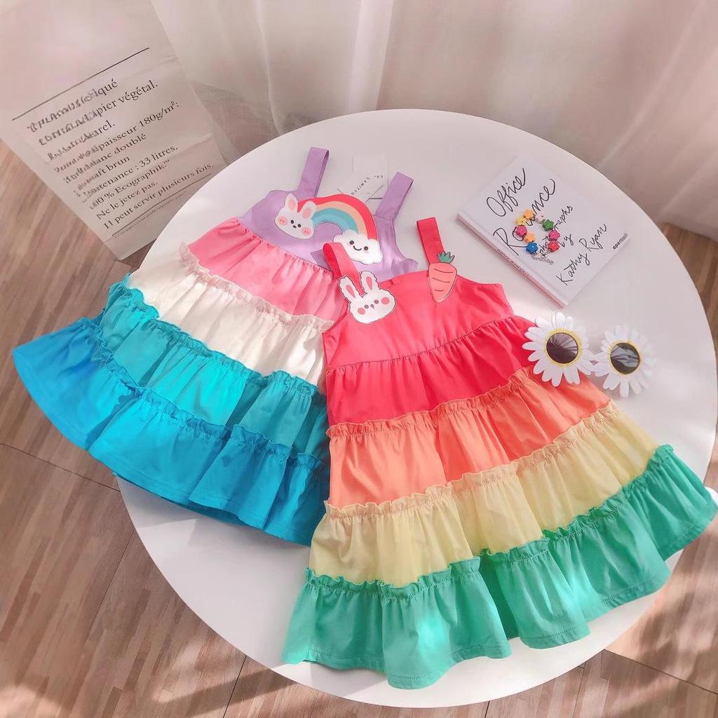 Rainbow Girl's Summer Cartoon Cake Skirt - 2025 Stylish Vest Design