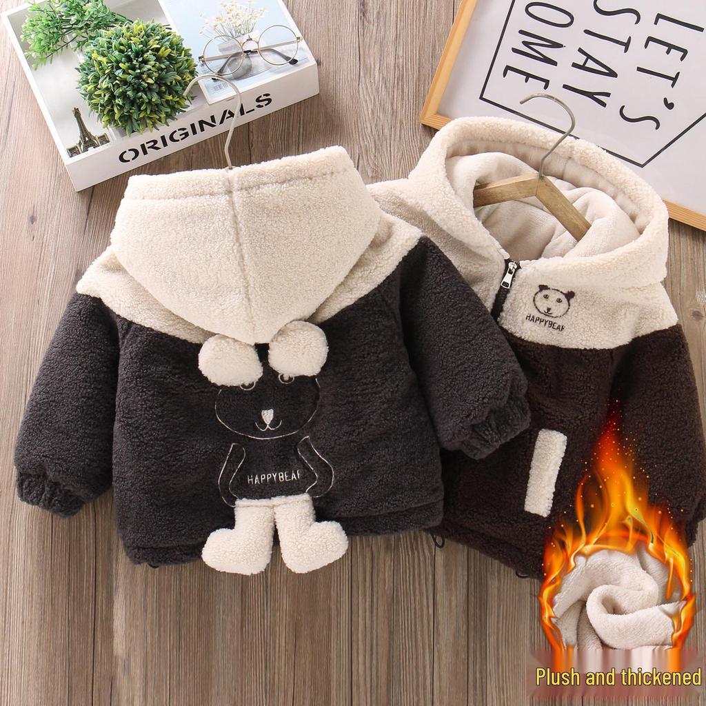 Boys' Cartoon Fleece Sweater with Velvet, Winter Three-Layer Quilted Jacket