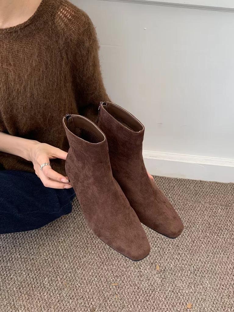Vintage Suede Woman Stretch Slim Short Boot Casual Low Heel Shoes Autumn Ladies Party Mordern Ankle Shoes