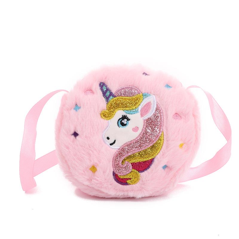 Unicorn Plush Crossbody Bag - Cute & Round Shoulder Bag for Girls with Coin Purse