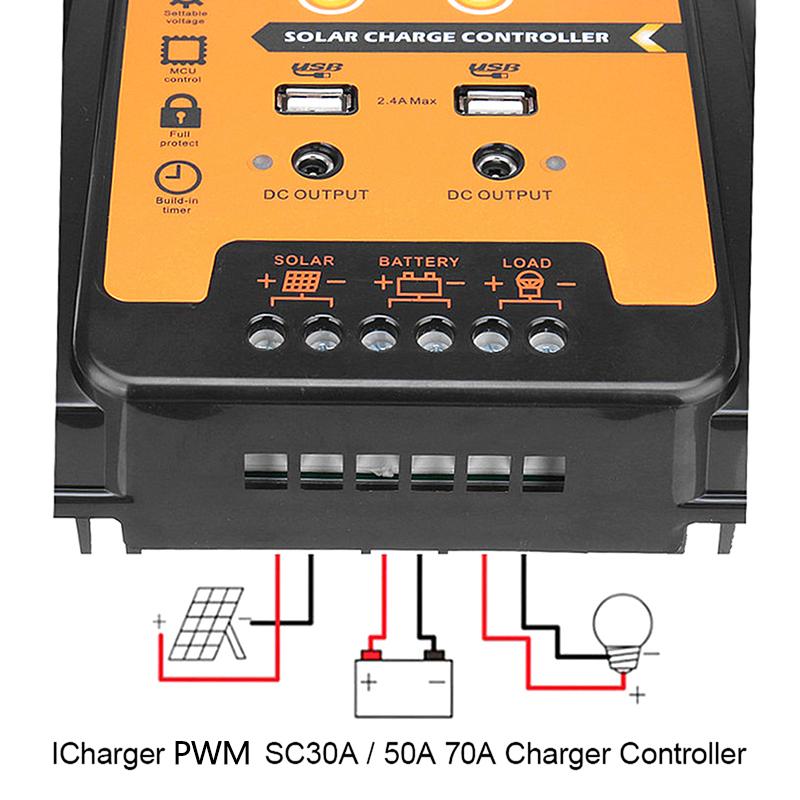 Pwm   Solar Charge Controller 12/24V 30/50/70A Battery Regulator Dual Usb 5V Lcd