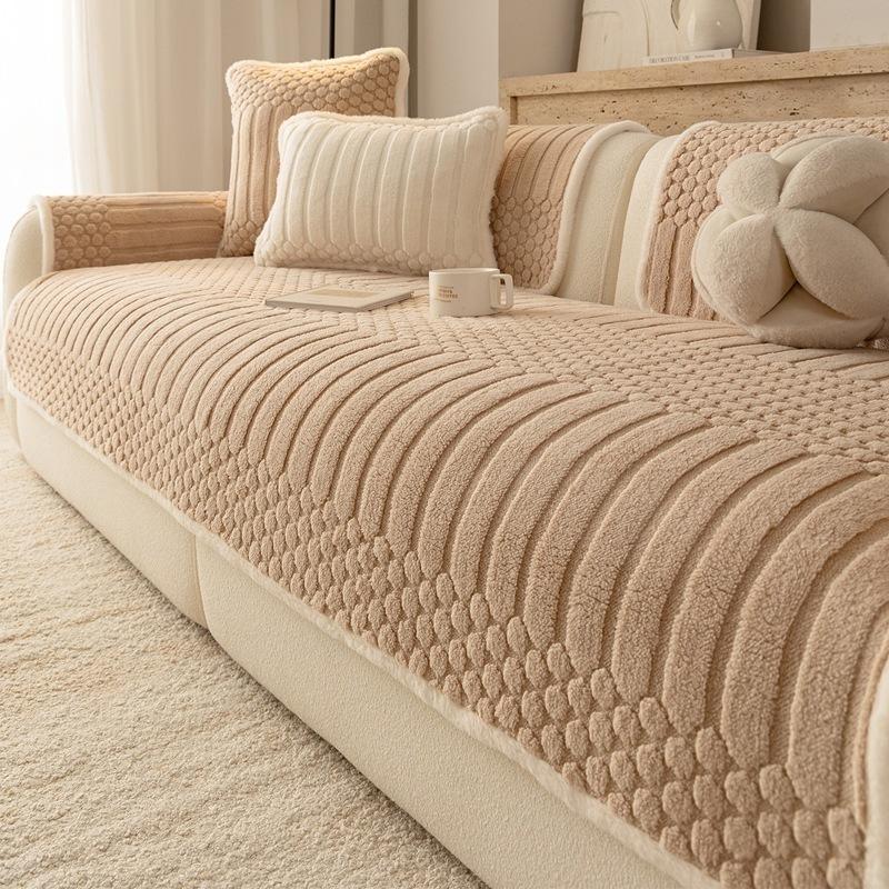 Auf Lager Fleecy Glatt Samt Couch Schutz Off-White Stil Unifarben Maschinenwaschbar Stuhl Kissenpolster Anti-Rutsch Möbel Staub 70x70cm 1pc