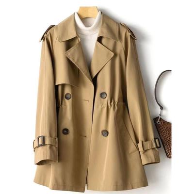 Women's Long Trench Coat Petite Oversized Spring/Autumn Fashion Korean Style Waistline British Style Trendy Outerwear