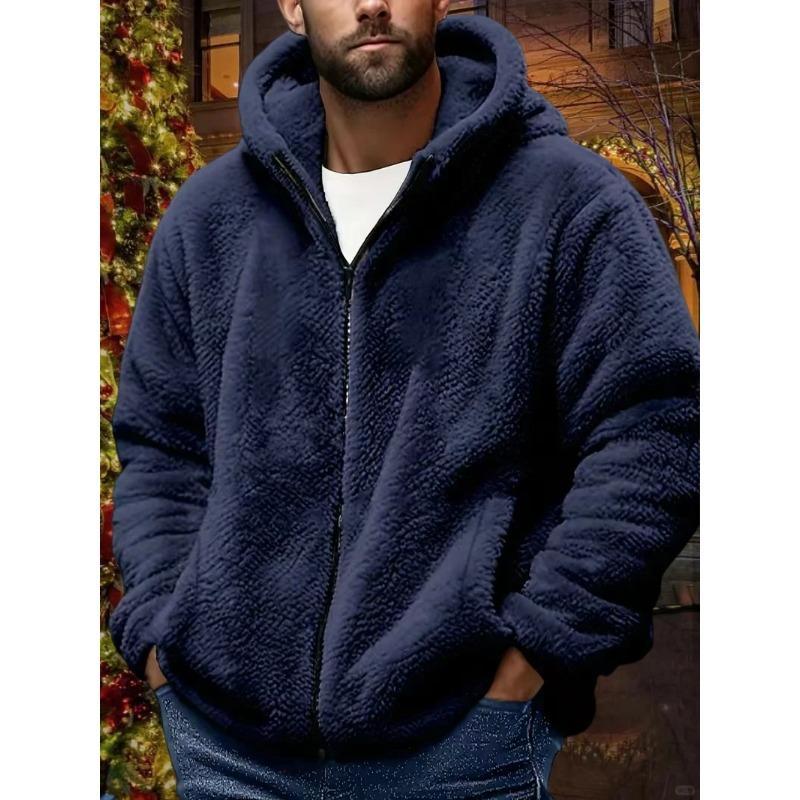 Men's Zipper Jacket Solid Color Zipper Hat Casual Autumn Winter Clothing