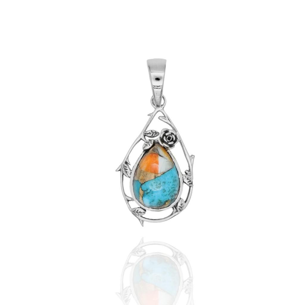Natural Oyster Turquoise Pendant, 925 Sterling Silver Jewelry, Teardrop Pendant, Gift for Her, Birthday Gift