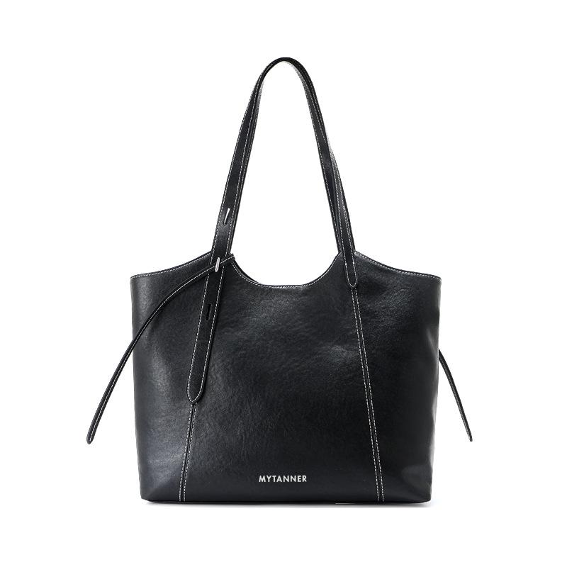 First Layer Cowhide Tote Bag Large Capacity Commuter Portable Bucket Bag Women's Leather Versatile Underarm Shoulder Bag
