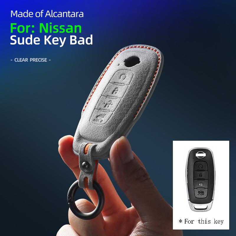 Alcantara Suede 4 Buttons Car Key Case Cover Key Bag Fob Accessories For Nissan X-trail T33 Qashqai J12 Altima Teana Ariya 2022