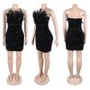 European & American Strapless Feather Sequin Bodycon Dress