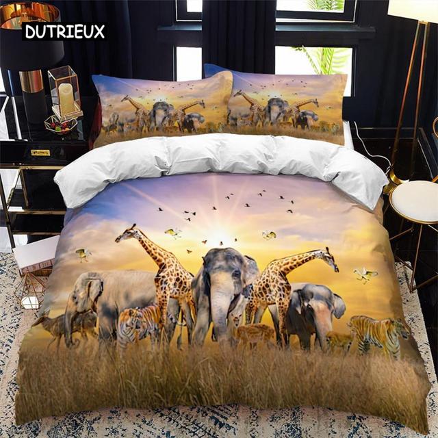 Elephant Duvet Cover Set Queen Size Wild Animal Theme Twin Bedding Set for Kids Teens Boys Microfiber Double King Quilt Cover