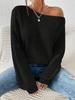 European and American style slanted shoulder one-word neck knitted sweater loose and lazy off-the-shoulder solid color long-sleeved sweater women