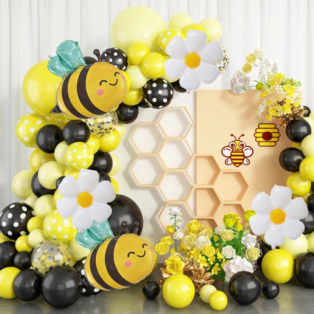 1Pc Bee Daisy 32 Inch Number Foil Balloon Set Kids 0-9 Years Old Birthday Anniversary Graduation Mother'S Day Party Decoration