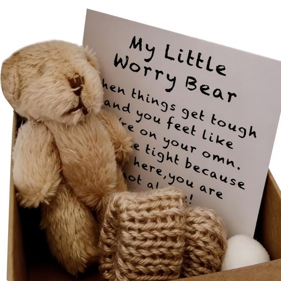 

Mini Plush Bear Doll My Little Worry Bear Handmade Gift with Inspirational Card Pocket Bears Hug Plush for Graduation Colleagues & Motivational 6 cm