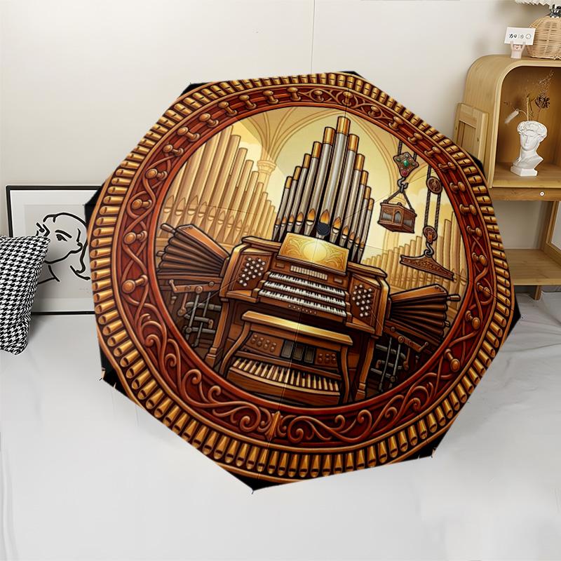 Golden Organ Symphony Pattern Umbrella, Portable and Foldable Design, 8 Ribs, a Casual Accessory for Halloween, Christmas, and Birthday Gifts.