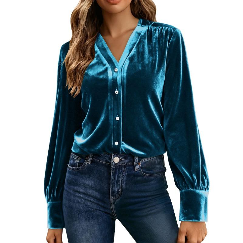 Women S Long Sleeve Velvet Shirt Loose Fit Casual Top